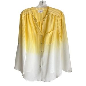 Fyve Yellow White Striped Ombré Tab Sleeve Button Down Blouse Size Medium